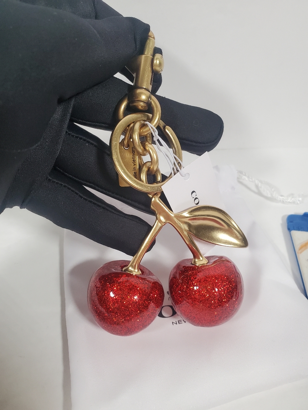 NWT COACH Cherry Red Gold Keychain Bag Charm come with dust bag